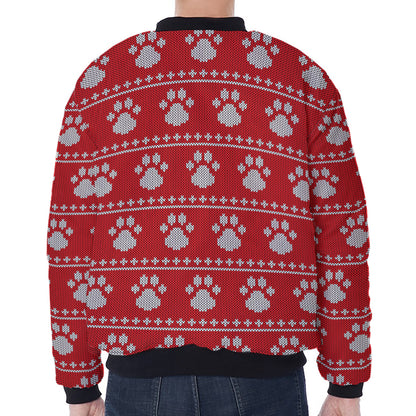 Christmas Paw Knitted Pattern Print Zip Sleeve Bomber Jacket