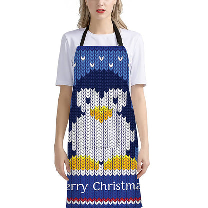 Christmas Penguin Knitted Print Bib Apron With Pocket