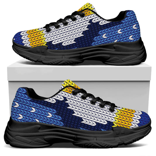 Christmas Penguin Knitted Print Black Chunky Shoes