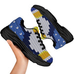 Christmas Penguin Knitted Print Black Chunky Shoes