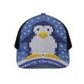 Christmas Penguin Knitted Print Black Mesh Trucker Hat