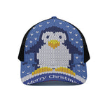 Christmas Penguin Knitted Print Black Mesh Trucker Cap