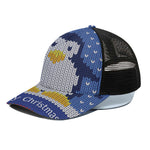 Christmas Penguin Knitted Print Black Mesh Trucker Cap
