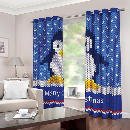 Christmas Penguin Knitted Print Blackout Grommet Curtains