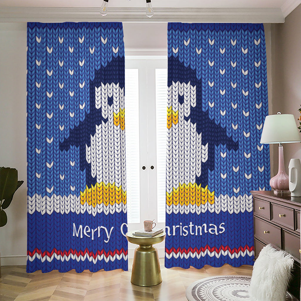 Christmas Penguin Knitted Print Blackout Pencil Pleat Curtains