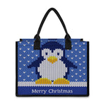 Christmas Penguin Knitted Print Canvas Tote Bag