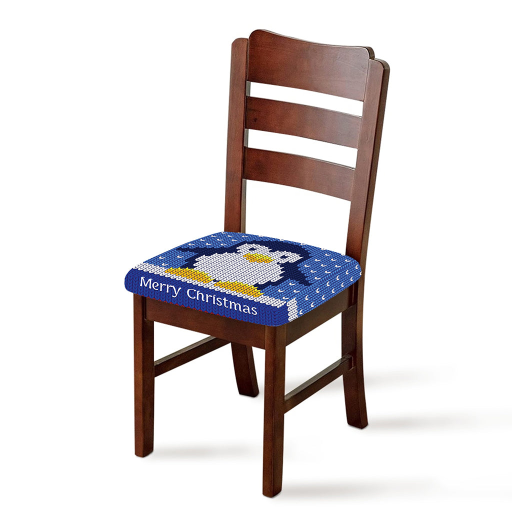 Christmas Penguin Knitted Print Chair Cushion Cover