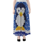 Christmas Penguin Knitted Print Chiffon Maxi Skirt