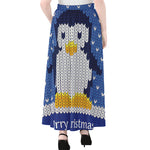 Christmas Penguin Knitted Print Chiffon Maxi Skirt