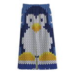 Christmas Penguin Knitted Print Cotton Front Slit Maxi Skirt