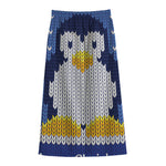 Christmas Penguin Knitted Print Cotton Front Slit Maxi Skirt