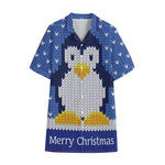Christmas Penguin Knitted Print Cotton Hawaiian Shirt