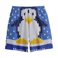 Christmas Penguin Knitted Print Cotton Shorts