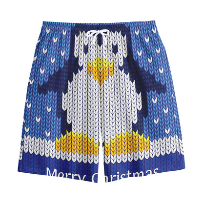 Christmas Penguin Knitted Print Cotton Shorts