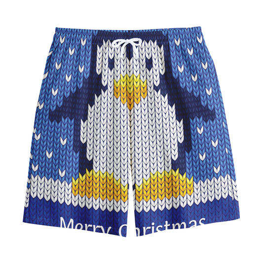Christmas Penguin Knitted Print Cotton Shorts
