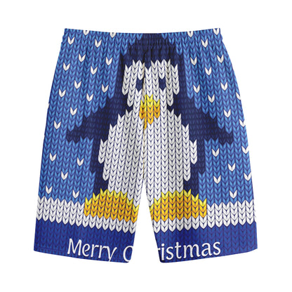 Christmas Penguin Knitted Print Cotton Shorts