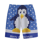 Christmas Penguin Knitted Print Cotton Shorts