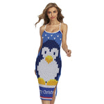 Christmas Penguin Knitted Print Cross Back Cami Dress