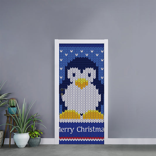 Christmas Penguin Knitted Print Door Sticker