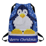 Christmas Penguin Knitted Print Drawstring Backpack