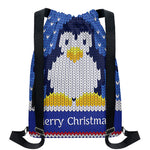 Christmas Penguin Knitted Print Drawstring Backpack