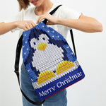 Christmas Penguin Knitted Print Drawstring Backpack