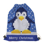 Christmas Penguin Knitted Print Drawstring Bag