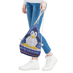 Christmas Penguin Knitted Print Drawstring Bag