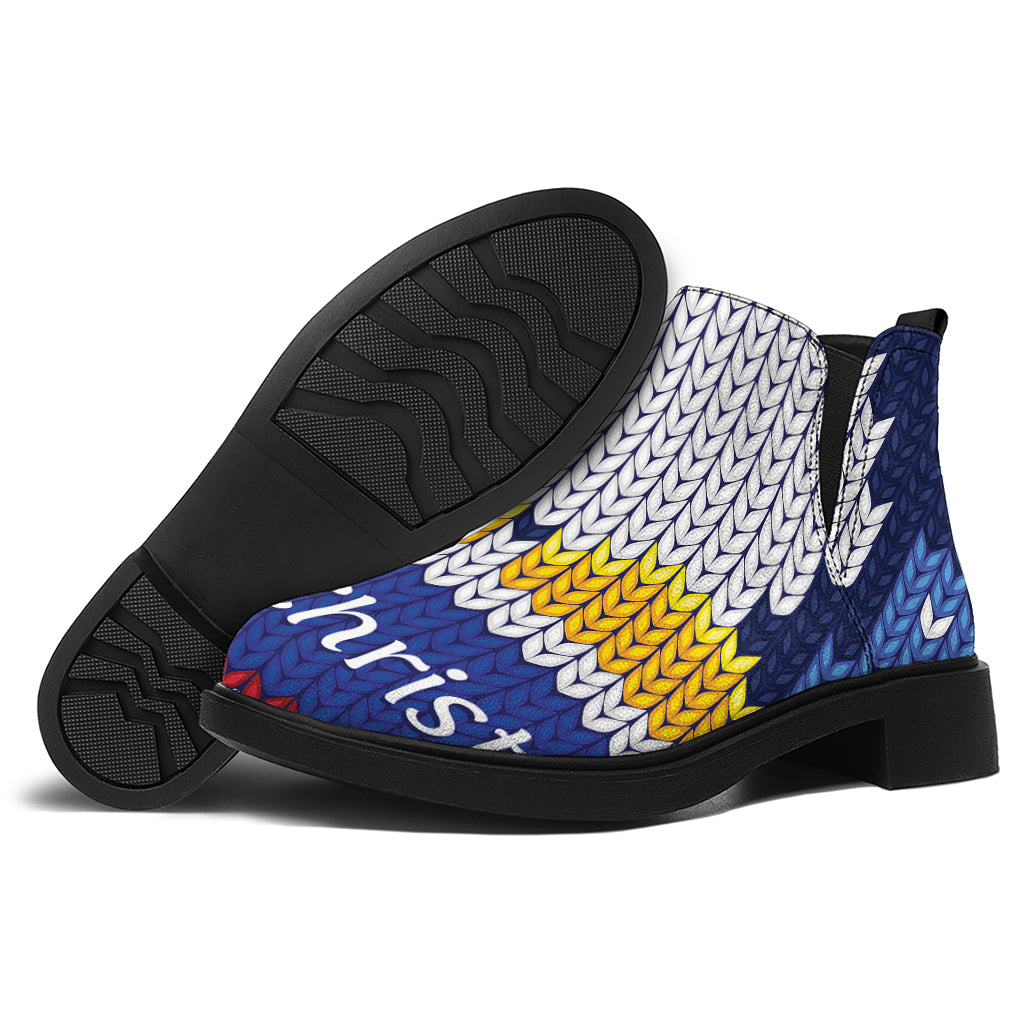 Christmas Penguin Knitted Print Flat Ankle Boots