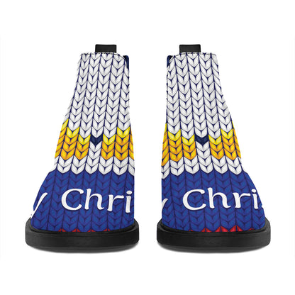 Christmas Penguin Knitted Print Flat Ankle Boots