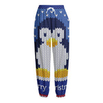 Christmas Penguin Knitted Print Fleece Lined Knit Pants