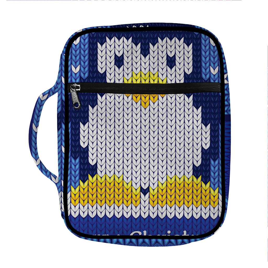 Christmas Penguin Knitted Print Front Pocket Bible Bag