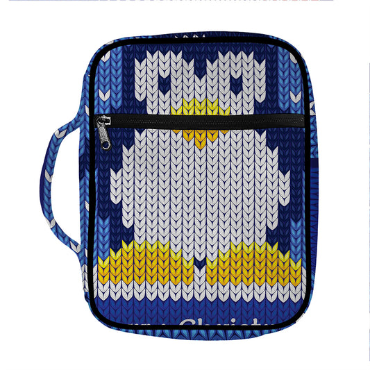 Christmas Penguin Knitted Print Front Pocket Bible Bag