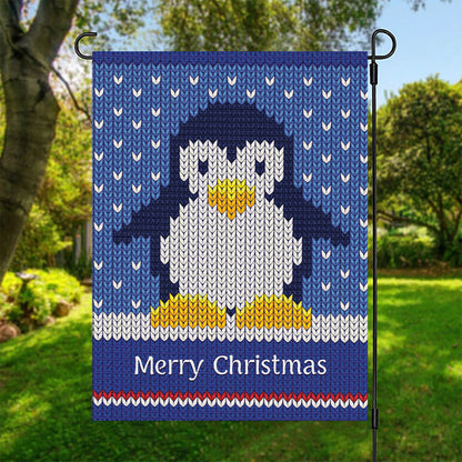 Christmas Penguin Knitted Print Garden Flag