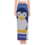 Christmas Penguin Knitted Print High Slit Maxi Skirt