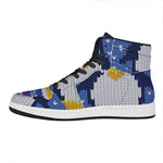 Christmas Penguin Knitted Print High Top Leather Sneakers
