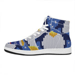 Christmas Penguin Knitted Print High Top Leather Sneakers