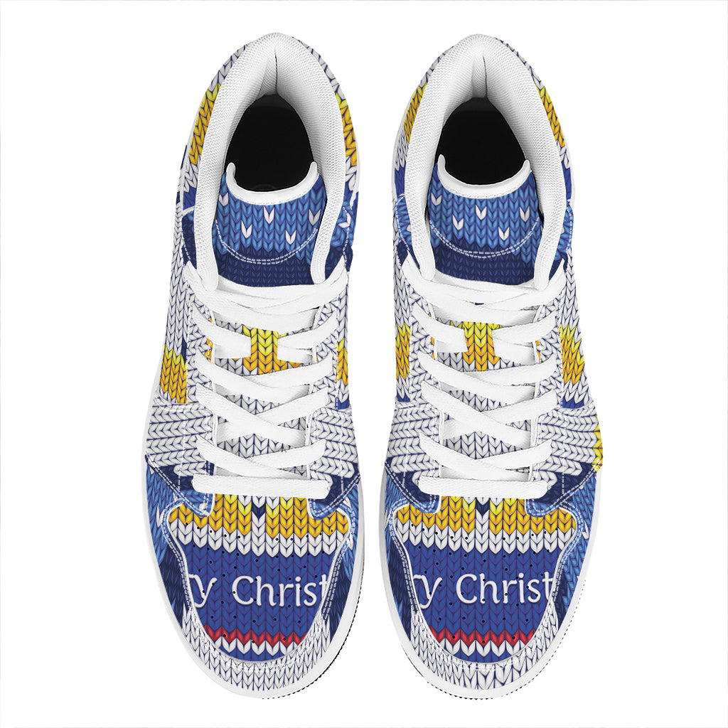 Christmas Penguin Knitted Print High Top Leather Sneakers