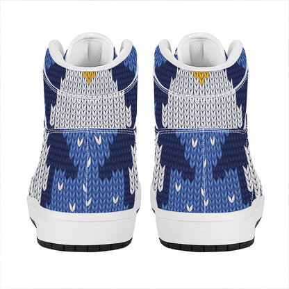 Christmas Penguin Knitted Print High Top Leather Sneakers