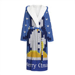 Christmas Penguin Knitted Print Hooded Bathrobe