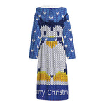 Christmas Penguin Knitted Print Hooded Bathrobe