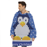Christmas Penguin Knitted Print Hoodie Blanket
