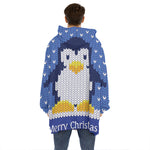 Christmas Penguin Knitted Print Hoodie Blanket