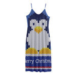 Christmas Penguin Knitted Print Jersey Midi Cami Dress