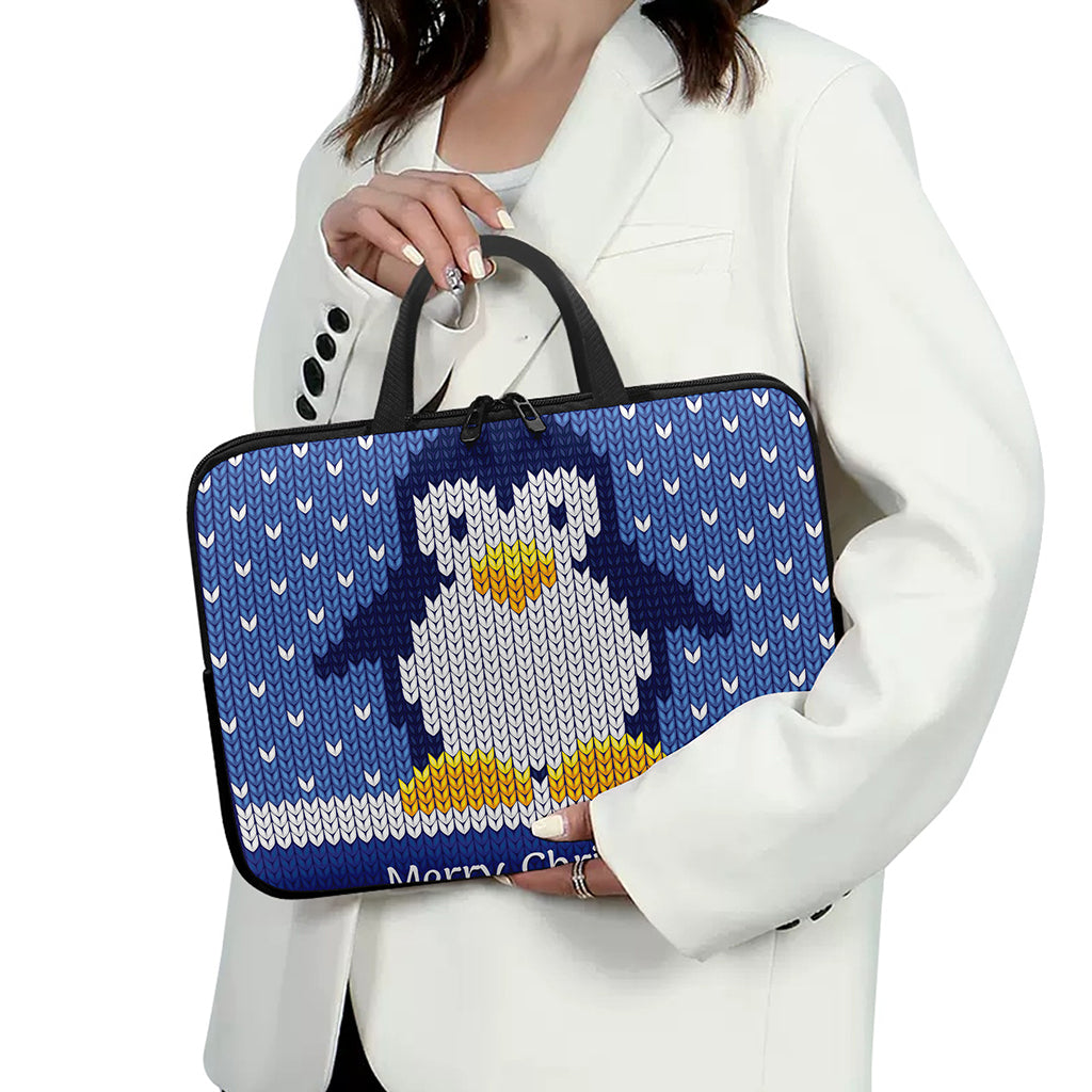 Christmas Penguin Knitted Print Laptop Sleeve With Handle
