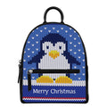Christmas Penguin Knitted Print Leather Backpack