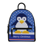 Christmas Penguin Knitted Print Leather Backpack