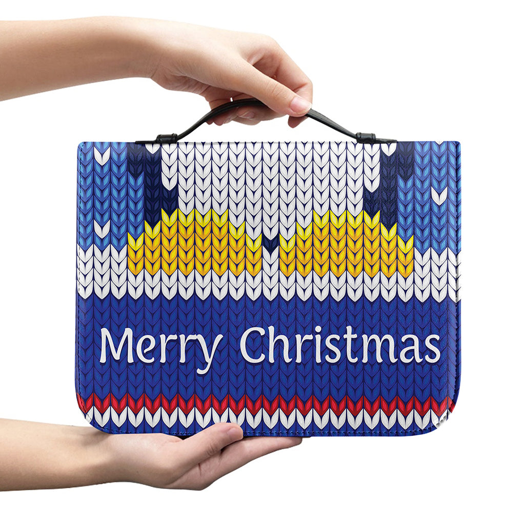 Christmas Penguin Knitted Print Leather Bible Cover