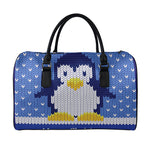 Christmas Penguin Knitted Print Leather Duffle Bag