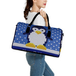 Christmas Penguin Knitted Print Leather Duffle Bag